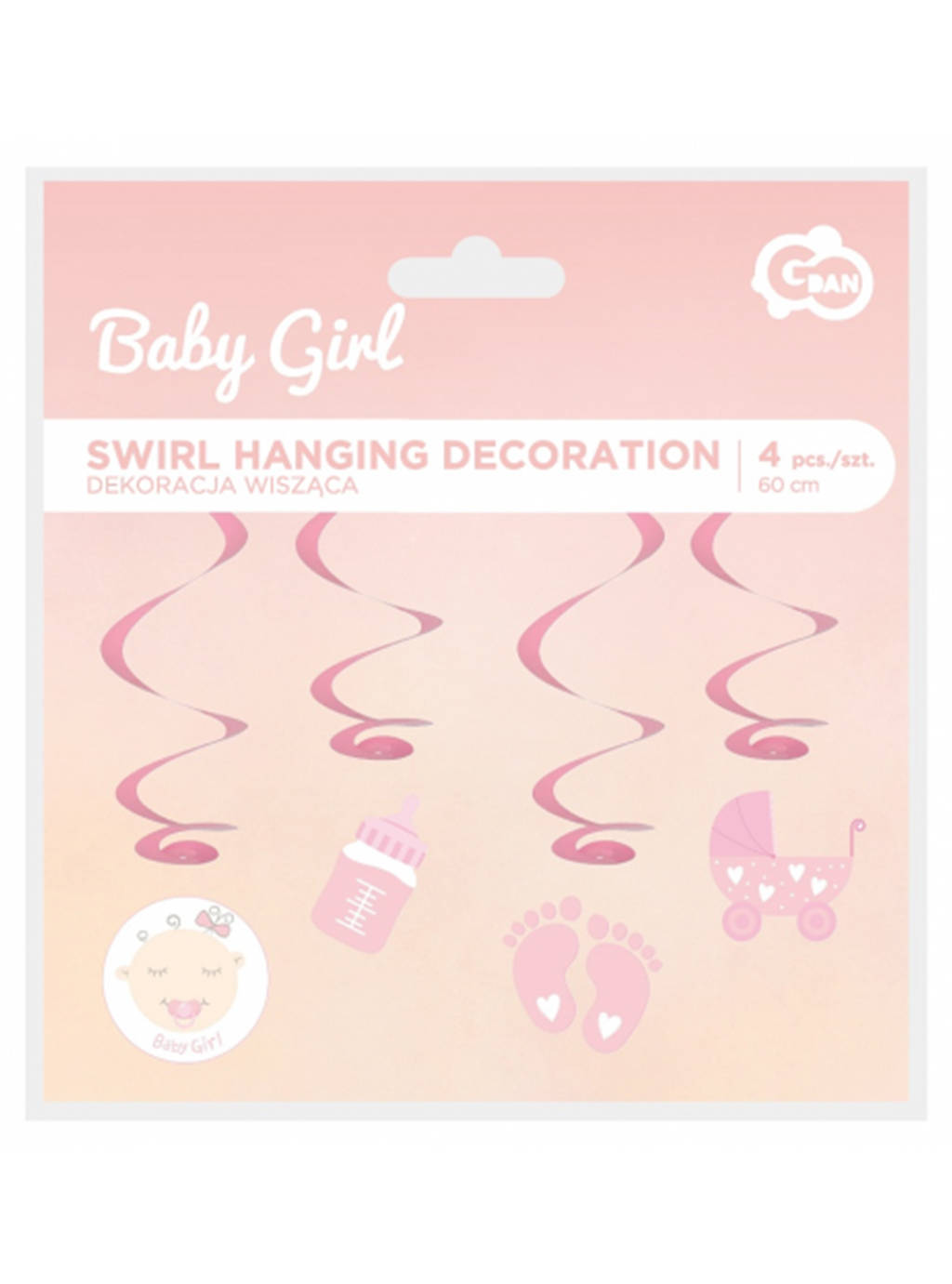 Růžová závěsná dekorace Baby Girl 4ks - 60cm