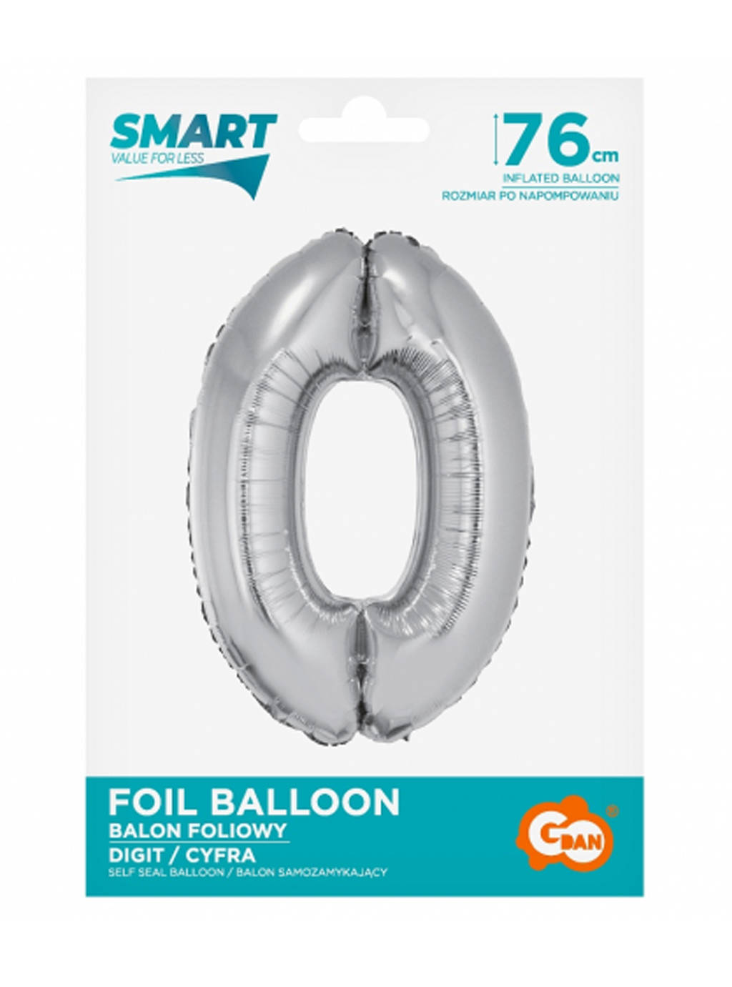Stříbrný balónek Smart s číslem "0" -76 cm