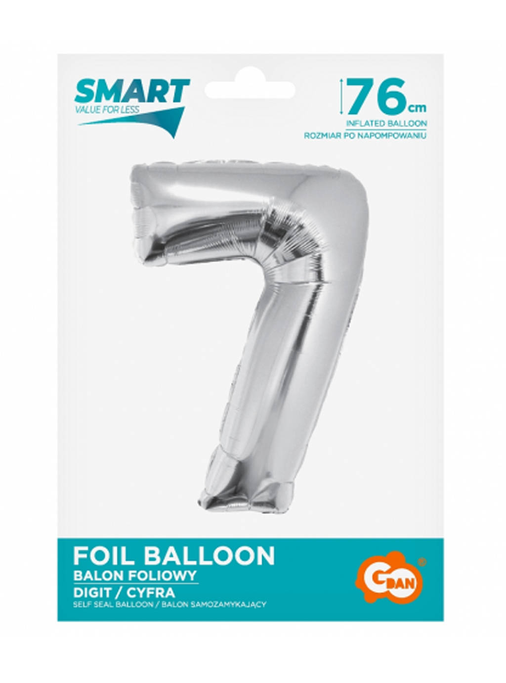 Stříbrný chytrý balónek s číslem "7" -76 cm