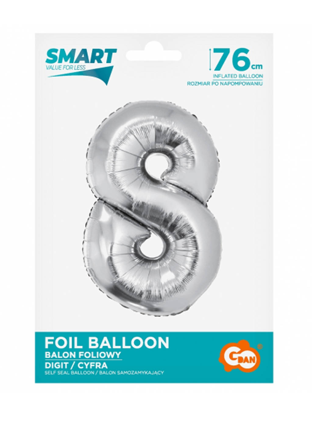 Stříbrný chytrý balónek s číslem "8" -76 cm