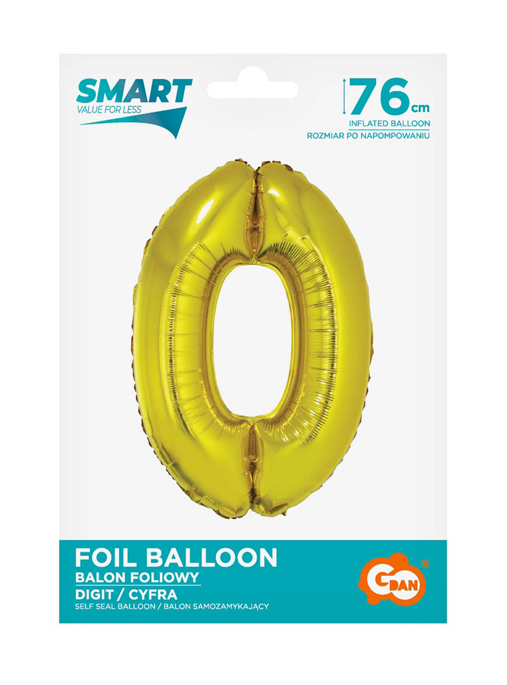 Zlatý balónek Smart s číslem "0" -76 cm