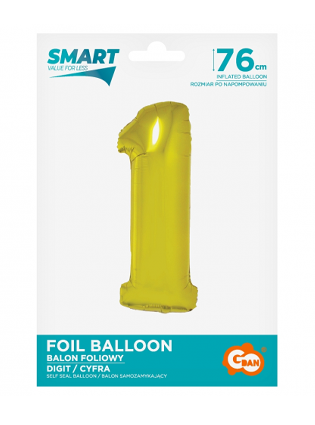 Zlatý balónek Smart s číslem "1" -76cm