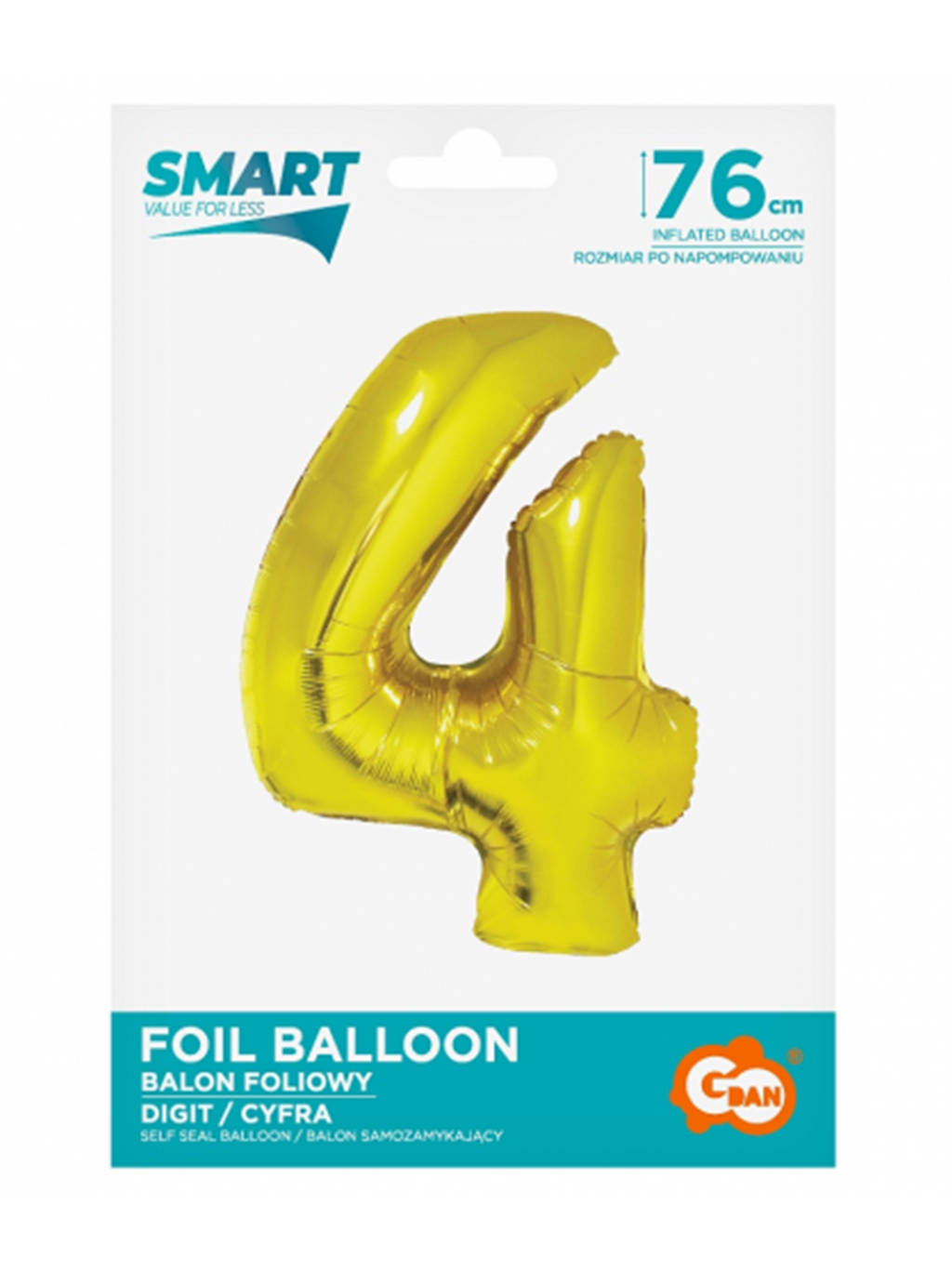 Zlatý balónek Smart s číslem "4" -76cm