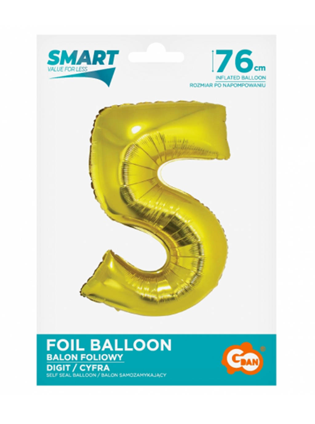 Zlatý balónek Smart s číslem "5" -76cm