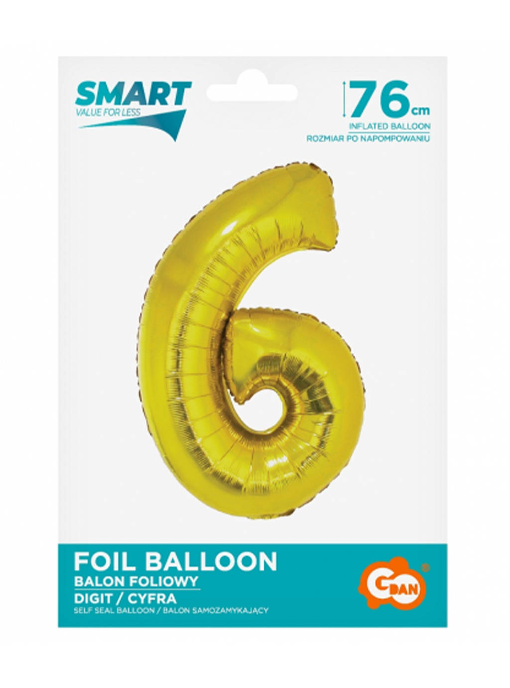 Zlatý balónek Smart s číslem "6" -76 cm