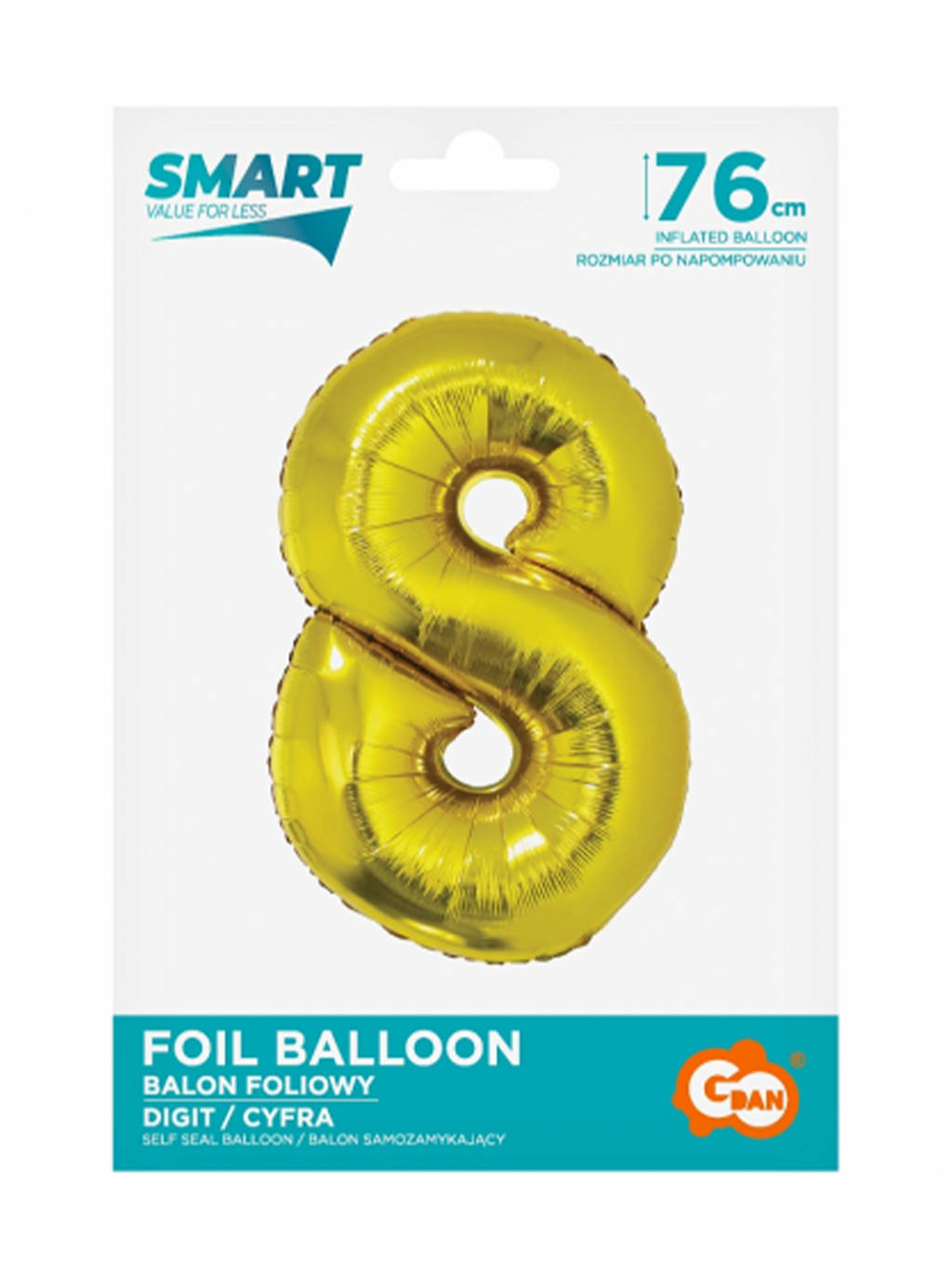 Zlatý balónek Smart s číslem "8" -76cm