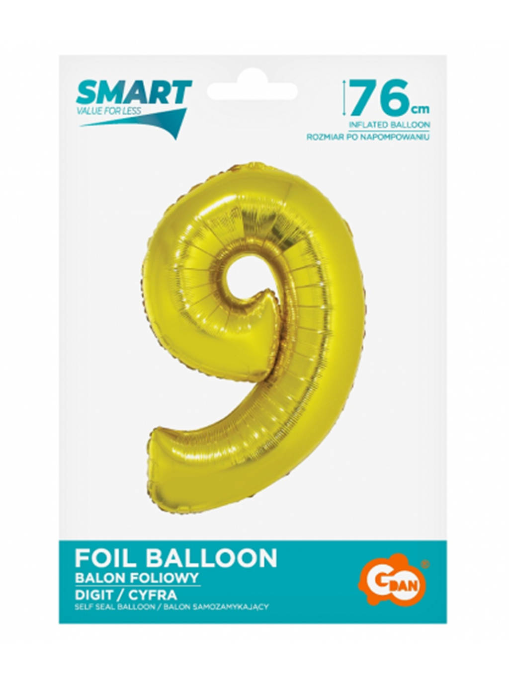 Zlatý balónek Smart s číslem "9" -76cm