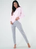  Dámské pyžamo Noelia s dlouhým rukávem. dlouhé kalhoty růžové/potisk