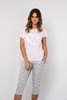  Dámské pyžamo Noelia s krátkým rukávem. 3/4 kalhoty světle růžové/potisk