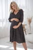  Krásné těhotenské šaty na kojení Midi s 3/4 puntíkovanými rukávy v černé barvě