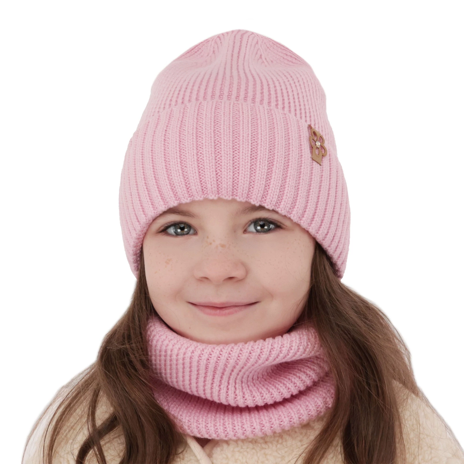 Komplet zimný dievčenský čiapka a tunel růžový 100% extrafine merino vlna Nelita