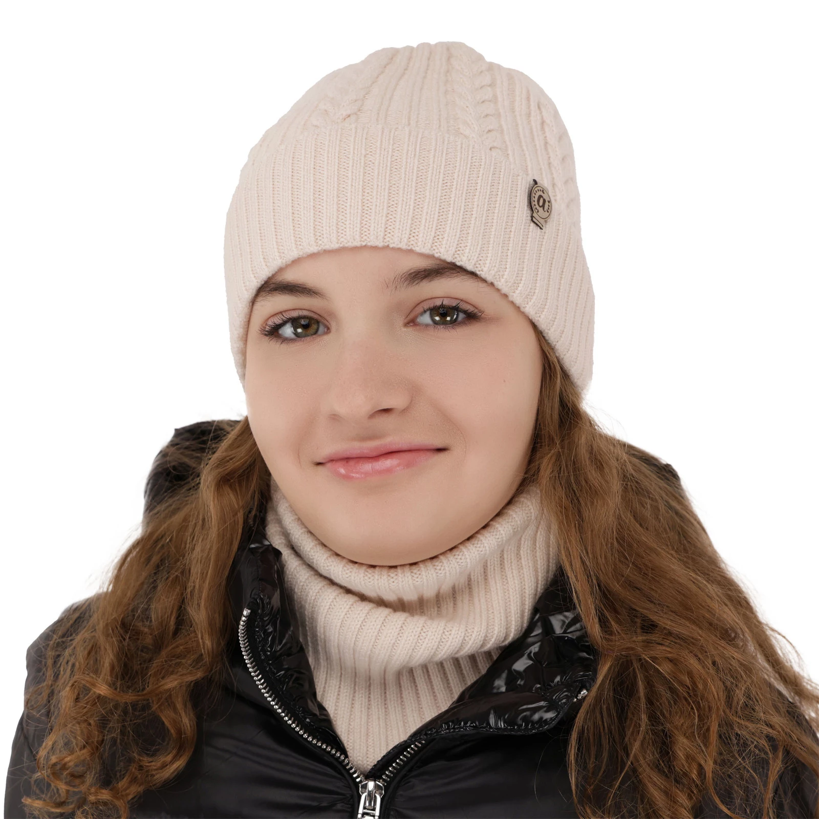 Komplet zimnej dívčí: čepice a tunel krémový 100% extra fine merino vlna Jenny