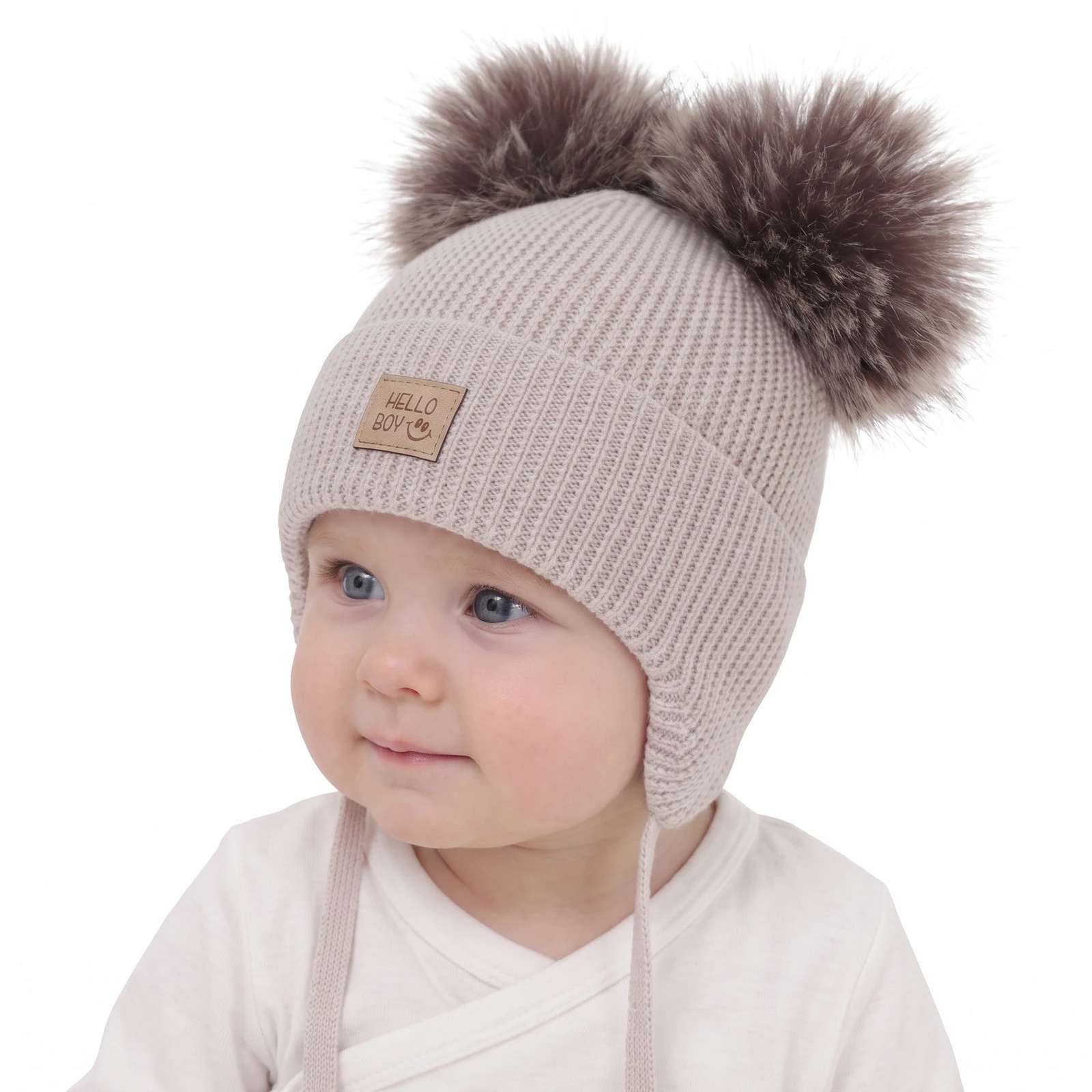 Chlapecká zimní čepice, béžová, 100% merino vlněná, podšitá vlněným polarem, Tambor