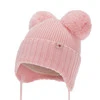 Dívčí zimní čepice, růžová, 100% merino vlněná, podšitá vlněným fleecem, zavazovací, Kiarina