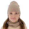 Komplet jesenný/jarný dievčenský čiapka a tunel béžový 100% extrafine merino vlna Ricona