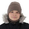 Čepice a tunel pro chlapce, zimní komplet, 100% merino vlněný, s merino vlněným podšitím, hnědý Harbin
