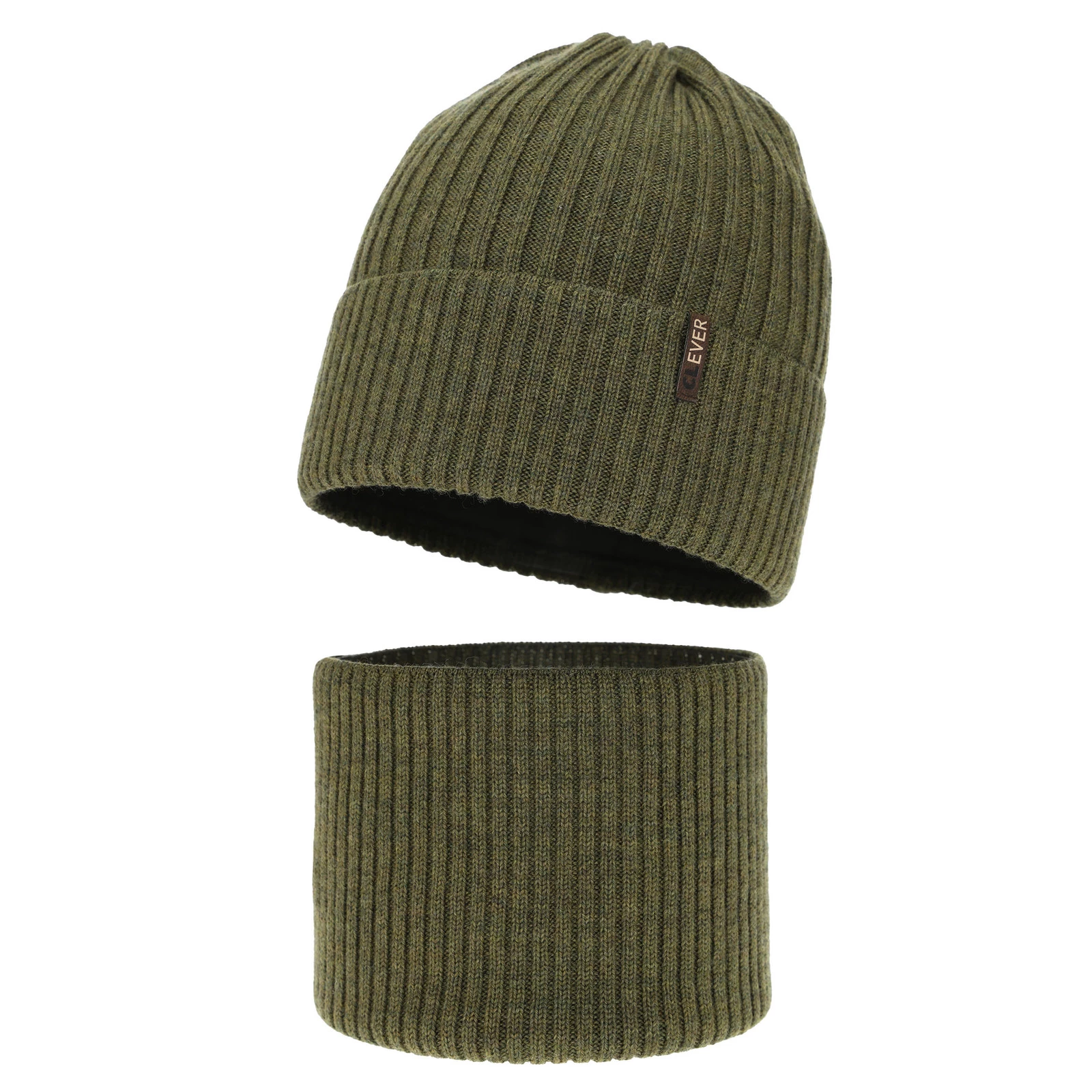 Komplet zimní chlapecký: čepice a tunel, khaki, 100% merino vlna, Gizmo