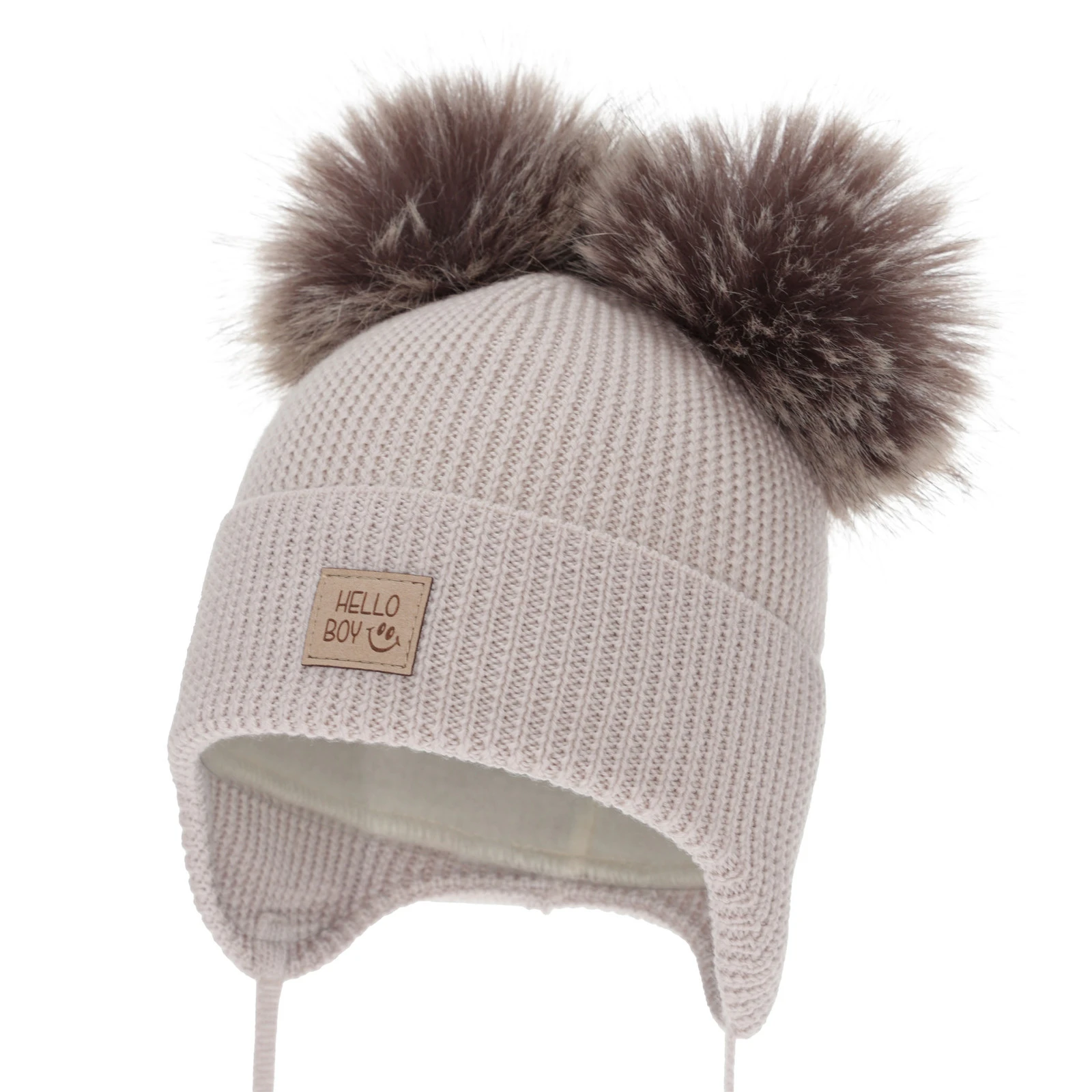 Chlapecká zimní čepice, béžová, 100% merino vlněná, podšitá vlněným polarem, Tambor