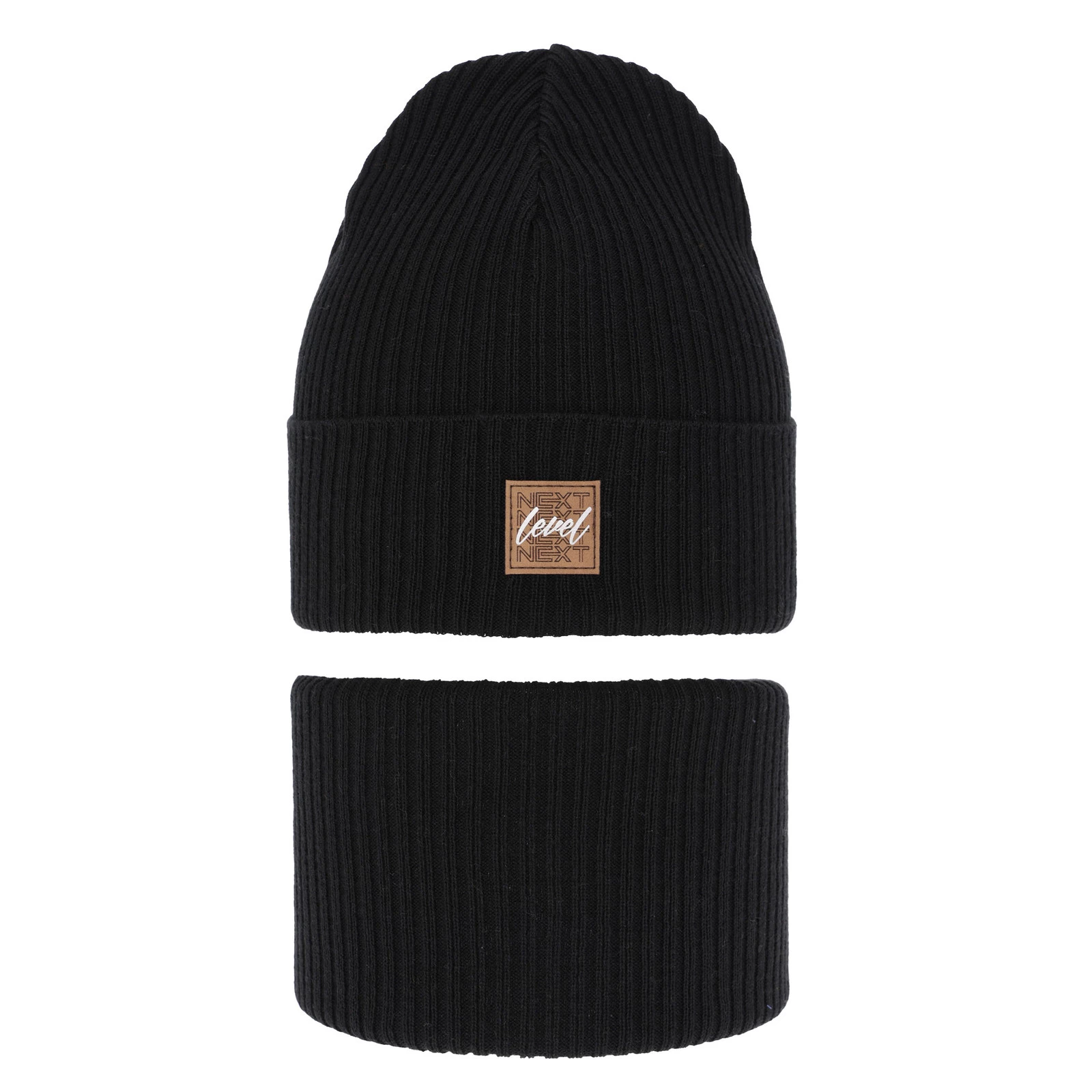 Komplet podzimní/jarní chlapecký: čepice a tunel, s bavlnou, černý Fenix