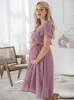  Lovely Dress Midi těhotenské a kojící šaty, krátký rukáv, lila růžové s puntíky