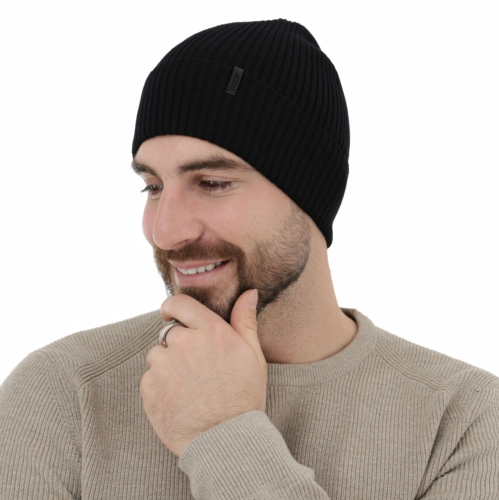 Čepice zimní pánská černá 100% vlněná Merino Thorin