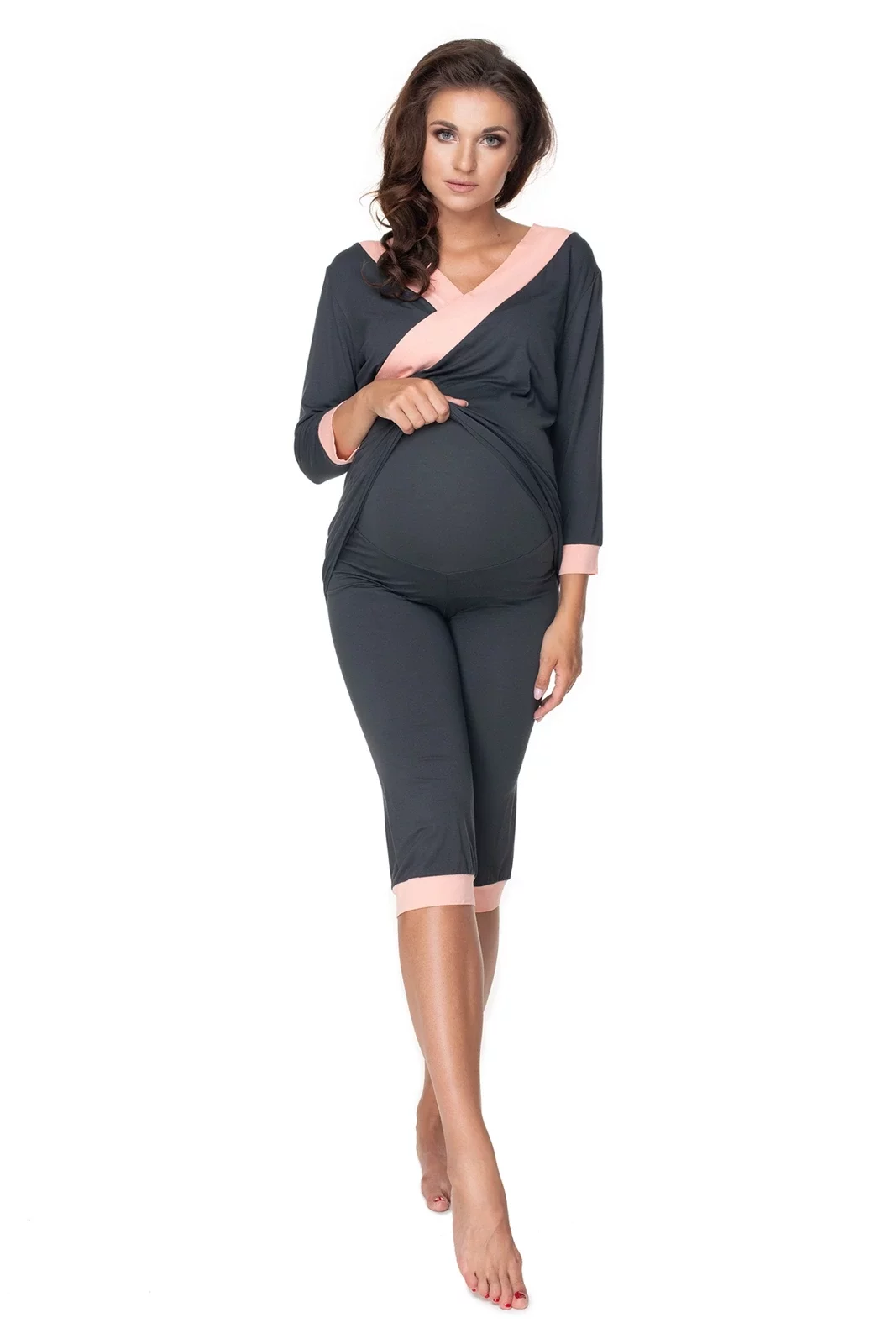 KOJECÍ PYŽAMOVÉ KALHOTY S BEZTLAKOVÝM PANELEM GRAFIT