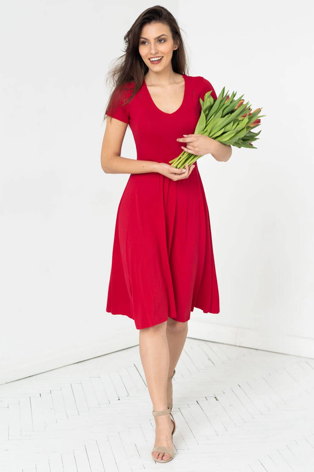 Mommy Chic těhotenské a kojící šaty, karmínová