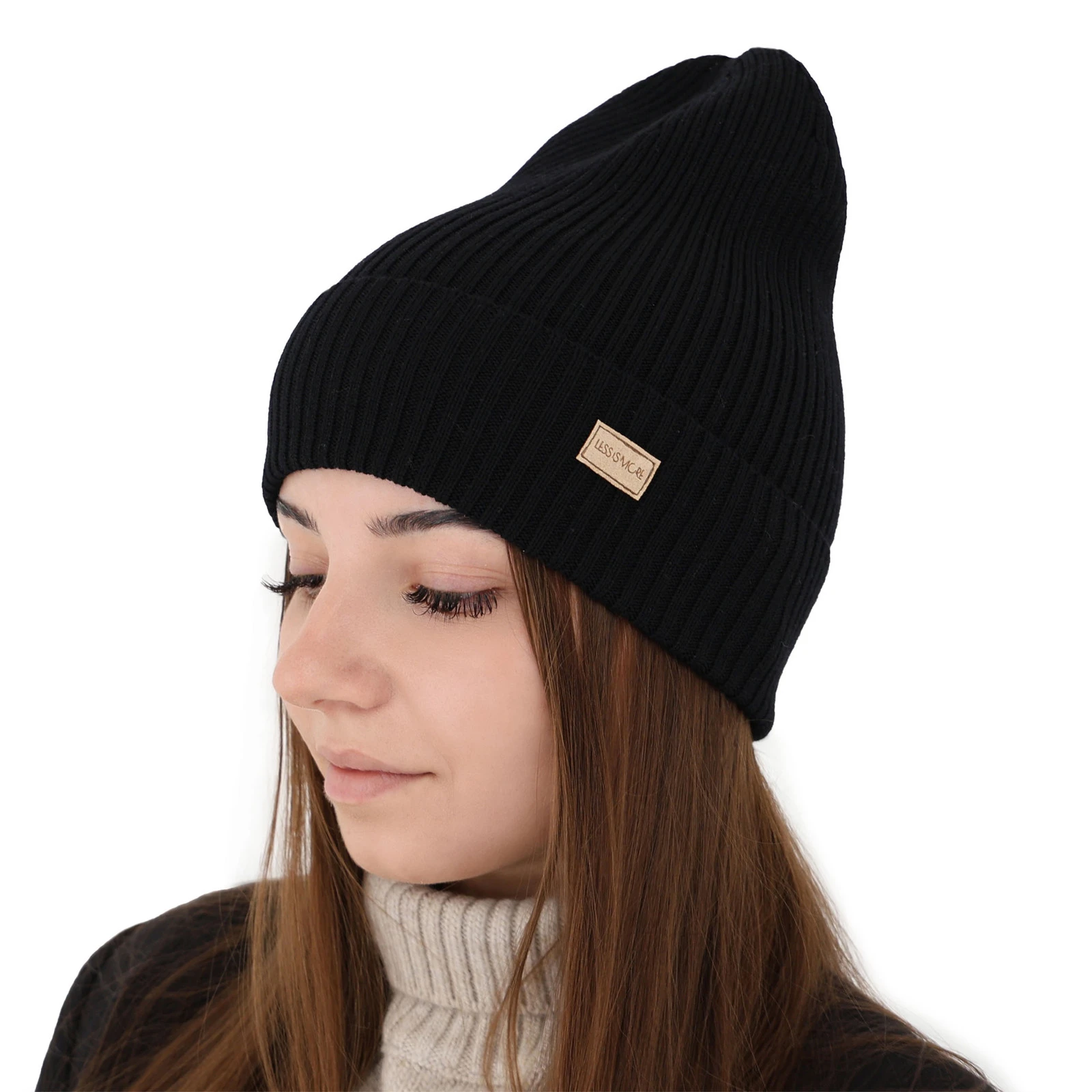 Dámská jarní/zimní čepice černá 100% extra fine merino vlněná Sophie