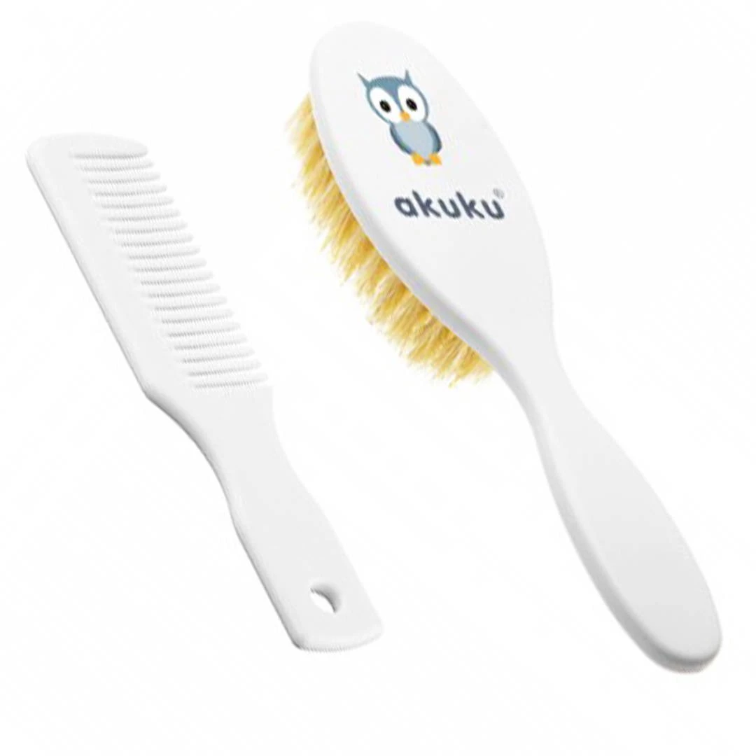 Akupunkturní hřeben a kartáč s přírodními štětinami - modrá sova