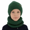 Komplet zimný chlapčenský: čiapka a šál zelený merino vlna Palermo