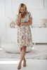  Lovely Dress těhotenské a kojící šaty, krátké rukávy, krémové s květinami