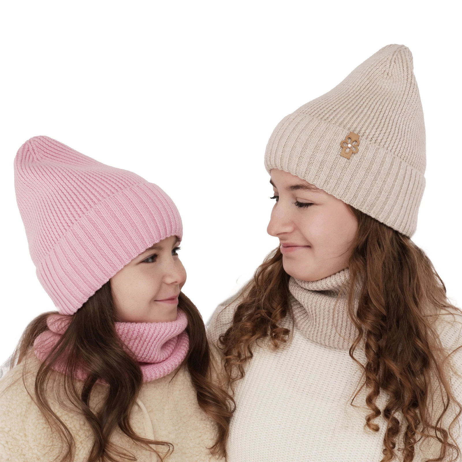 Komplet zimný dievčenský čiapka a tunel růžový 100% extrafine merino vlna Nelita