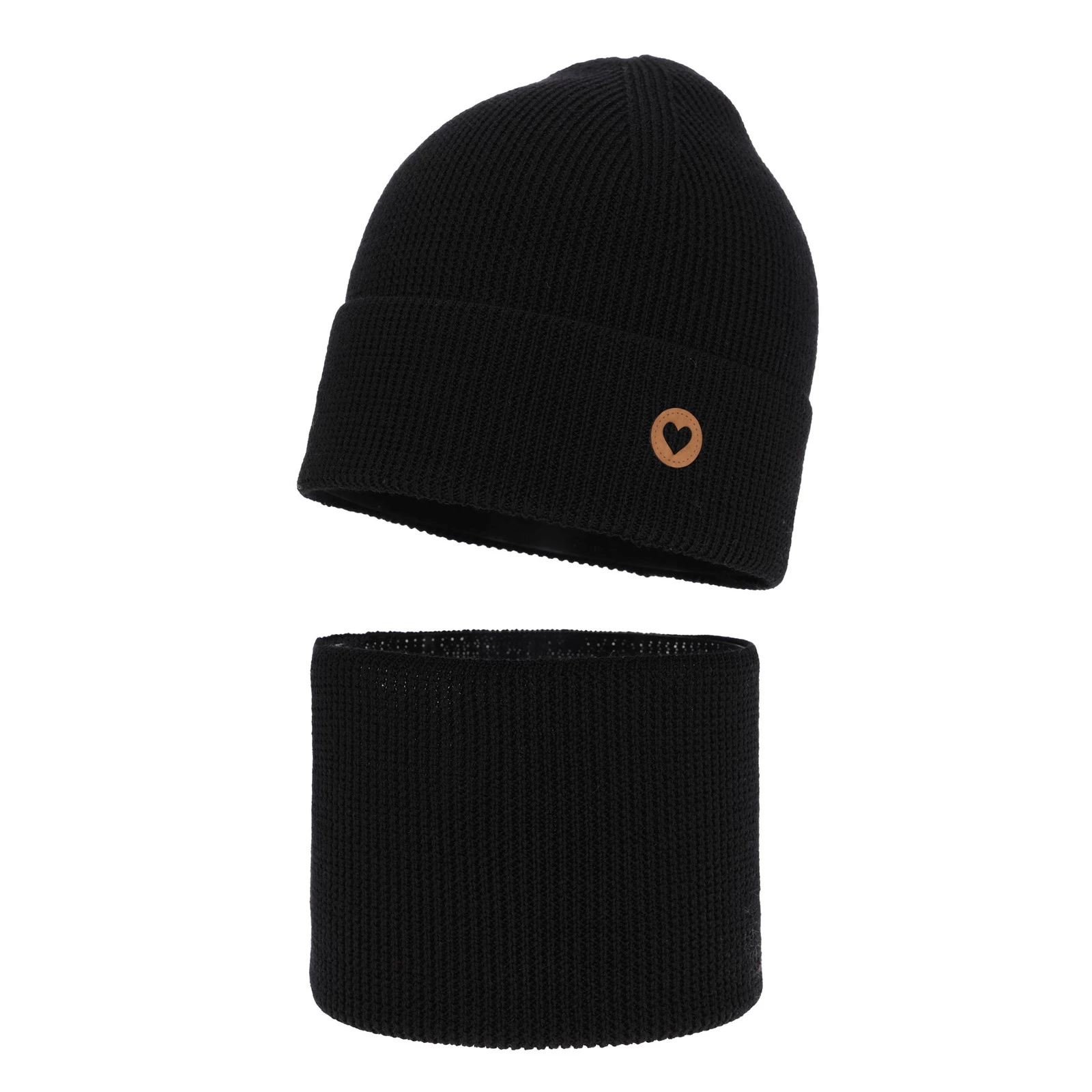 Komplet jesenný/jarný dievčenský čiapka a tunel černý 100% extrafine merino vlna Brook