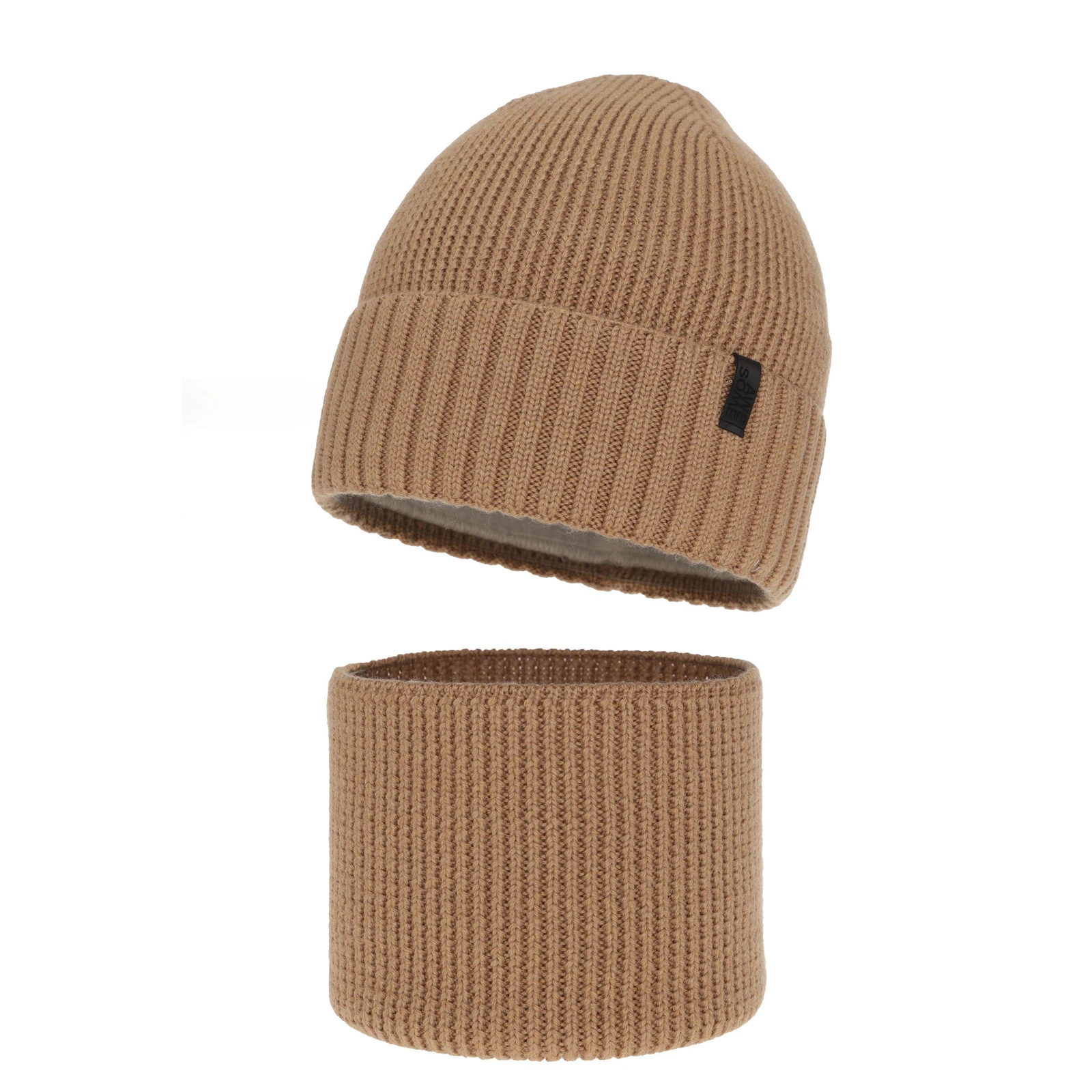 Čepice a tunel pro chlapce, zimní komplet, 100% merino vlněný, s podšívkou z merino vlny, camel Harbin