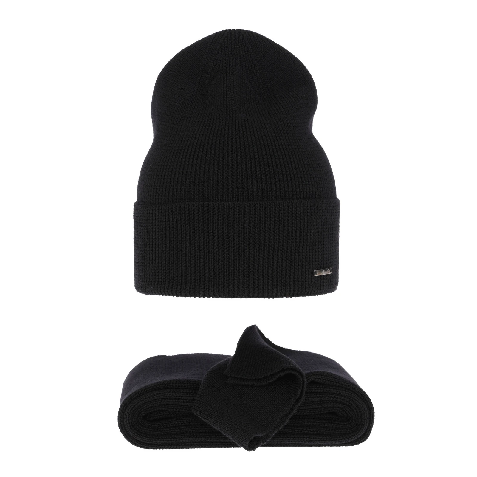 Dámský jarní/zimní set: čepice a šála černý 100% extra fine merino vlna Melpomena