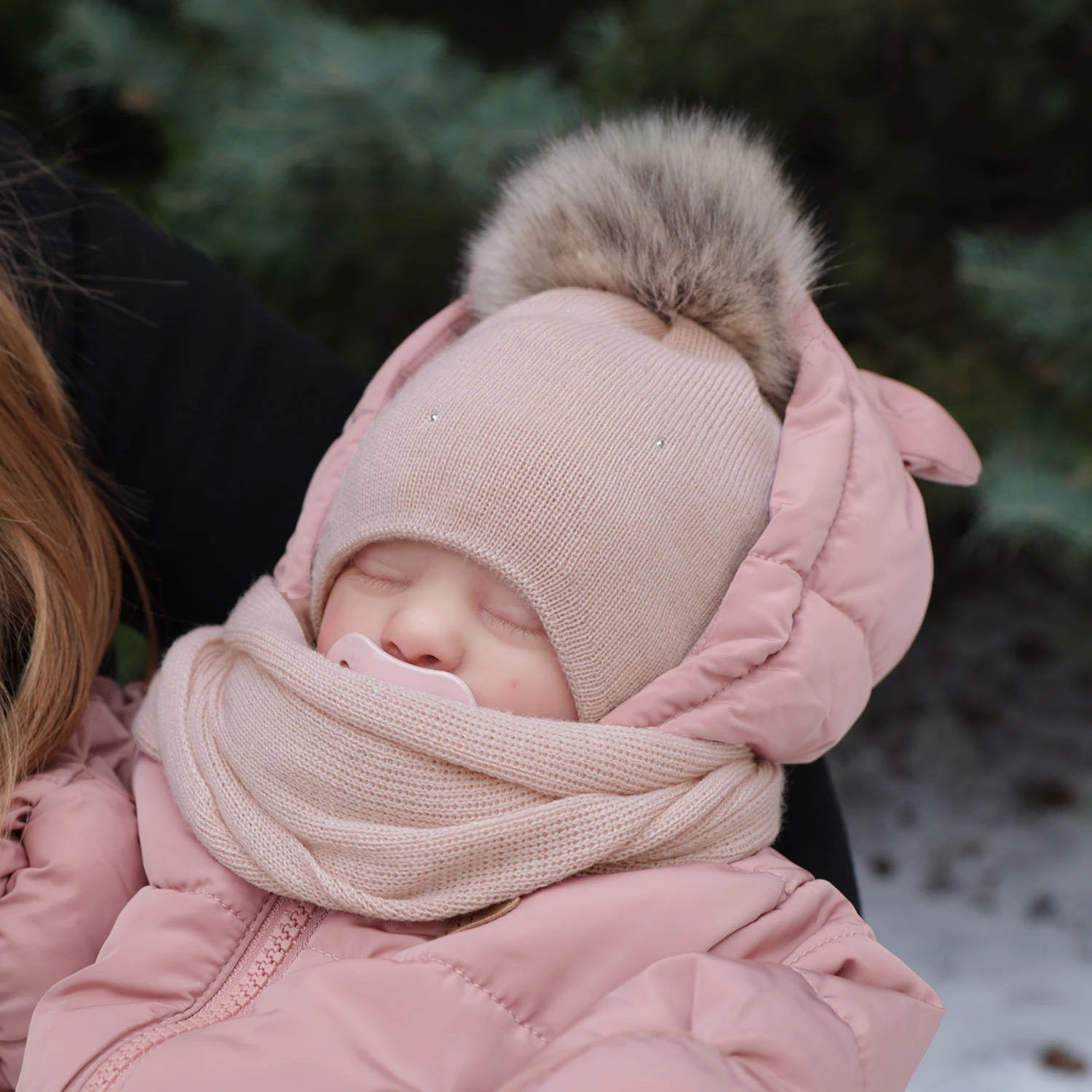 Komplet zimnej dívčej: čiapka a šálka béžový merino vlna Rosalina