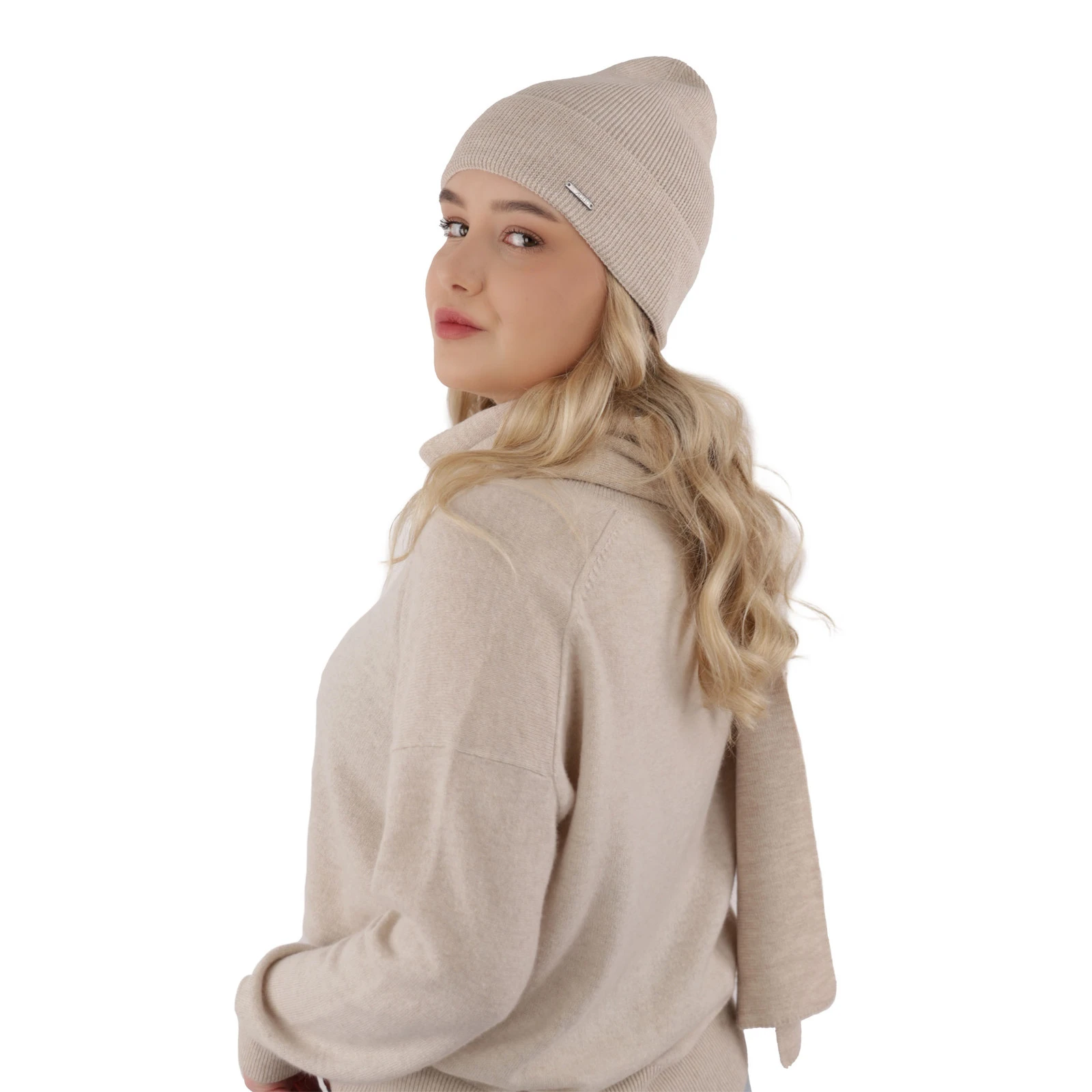 Dámský jarní/zimní set: čepice a šála růžový 100% extra fine merino vlna Melpomena