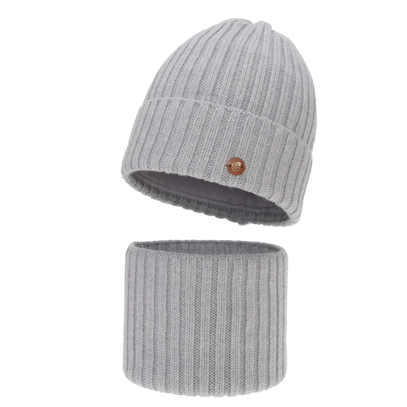 Komplet zimní dívčí: čepice a tunel, béžový, 100% merino vlněný, podšitý bavlnou, Vanira