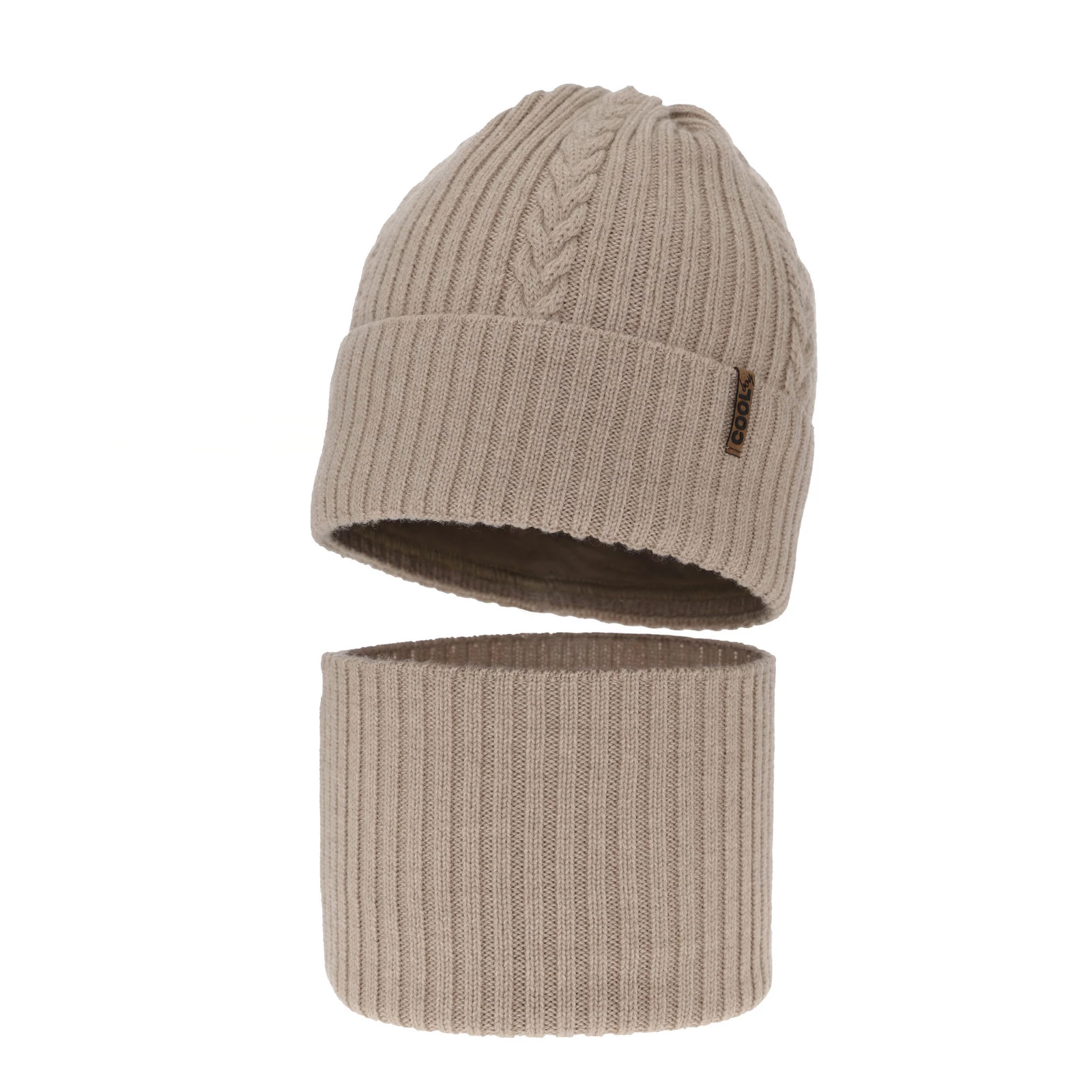 Komplet zimný chlapčenský: čiapka a šál béžový 100% extrafine merino vlna Wilson