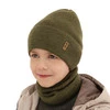 Komplet podzimní/jarní chlapecký: čepice a tunel khaki 100% extrafine merino vlna Bruce
