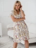  Lovely Dress těhotenské a kojící šaty, krátké rukávy, krémové s květinami