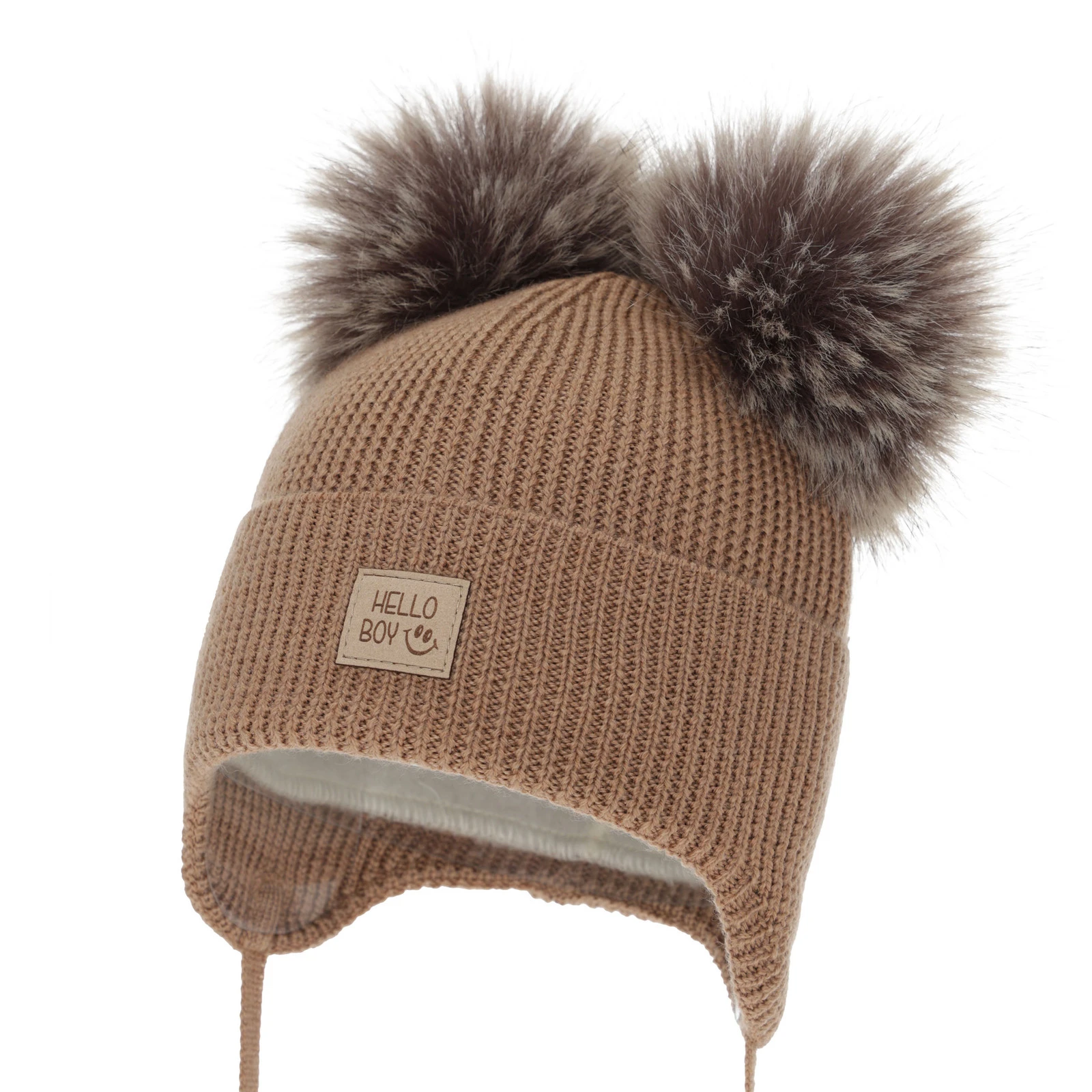 Chlapecká zimní čepice, camel, 100% merino vlněná, podšitá vlněným fleecem, Tambor