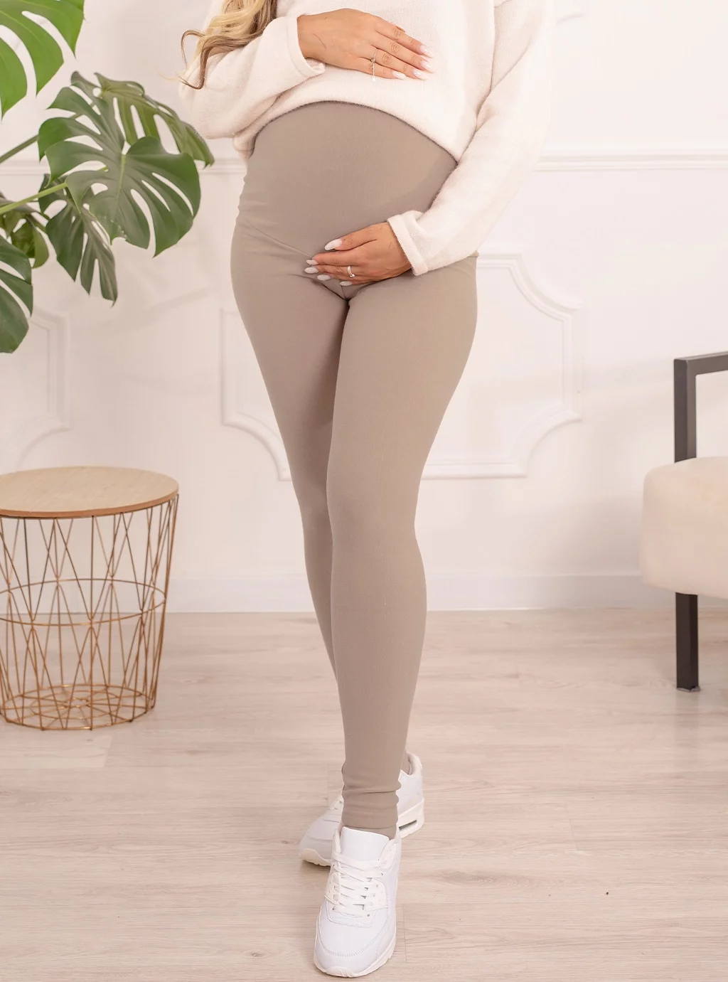 Zateplené těhotenské legíny - světle béžové