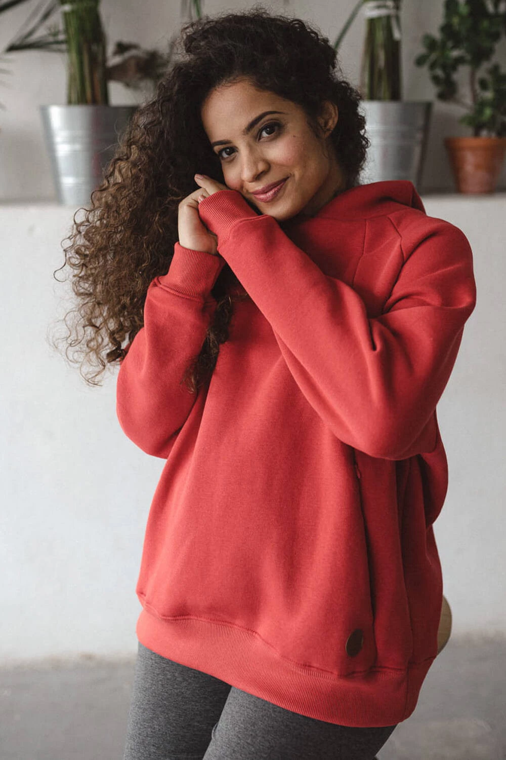 Mateřská oversize těhotenská a kojící mikina, brusinka