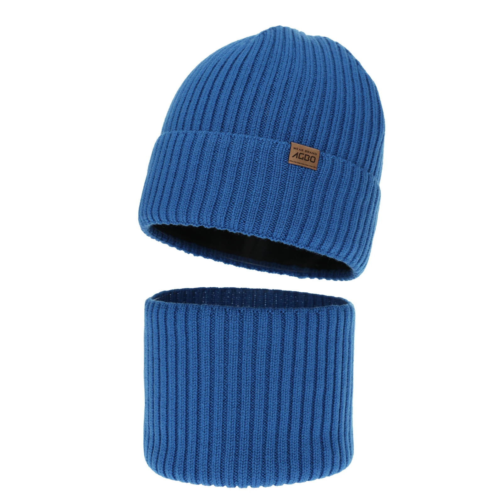 Komplet zimní chlapecký: čepice a tunel, modrý, 100% merino vlněná, s merino vlnou, Domin
