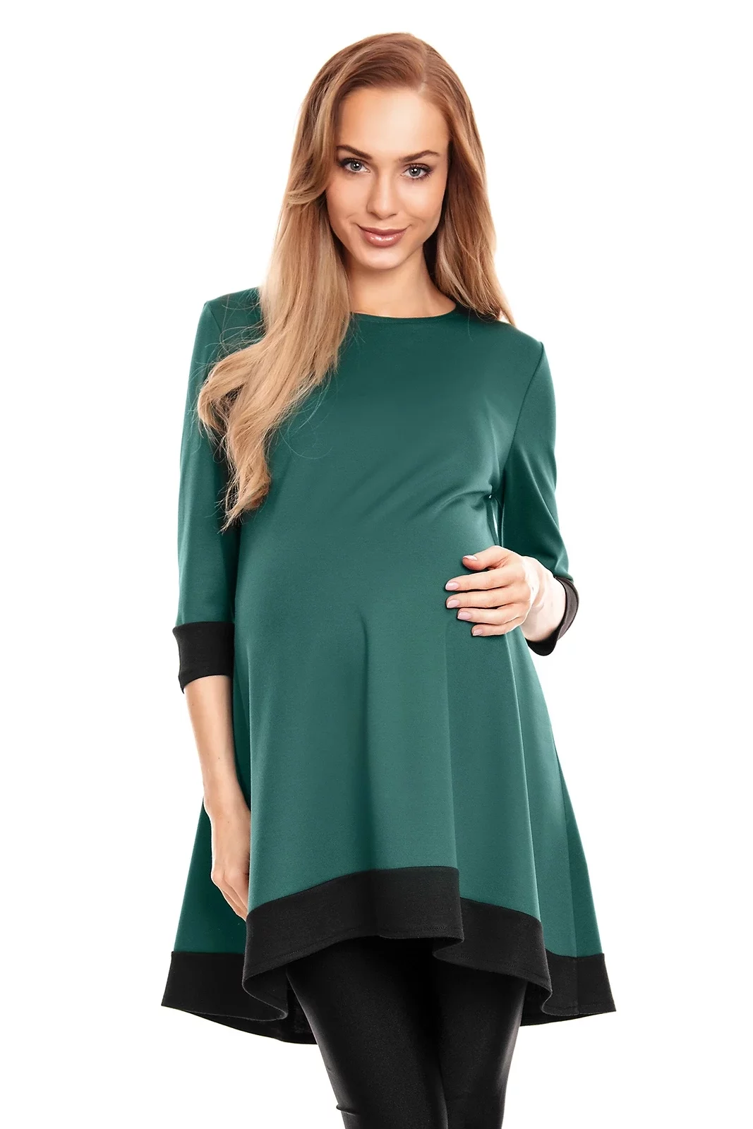 ASYMETRICKÉ TUNIKOVÉ ŠATY S PROUŽKY, LAHVOVÉ ZELENÉ