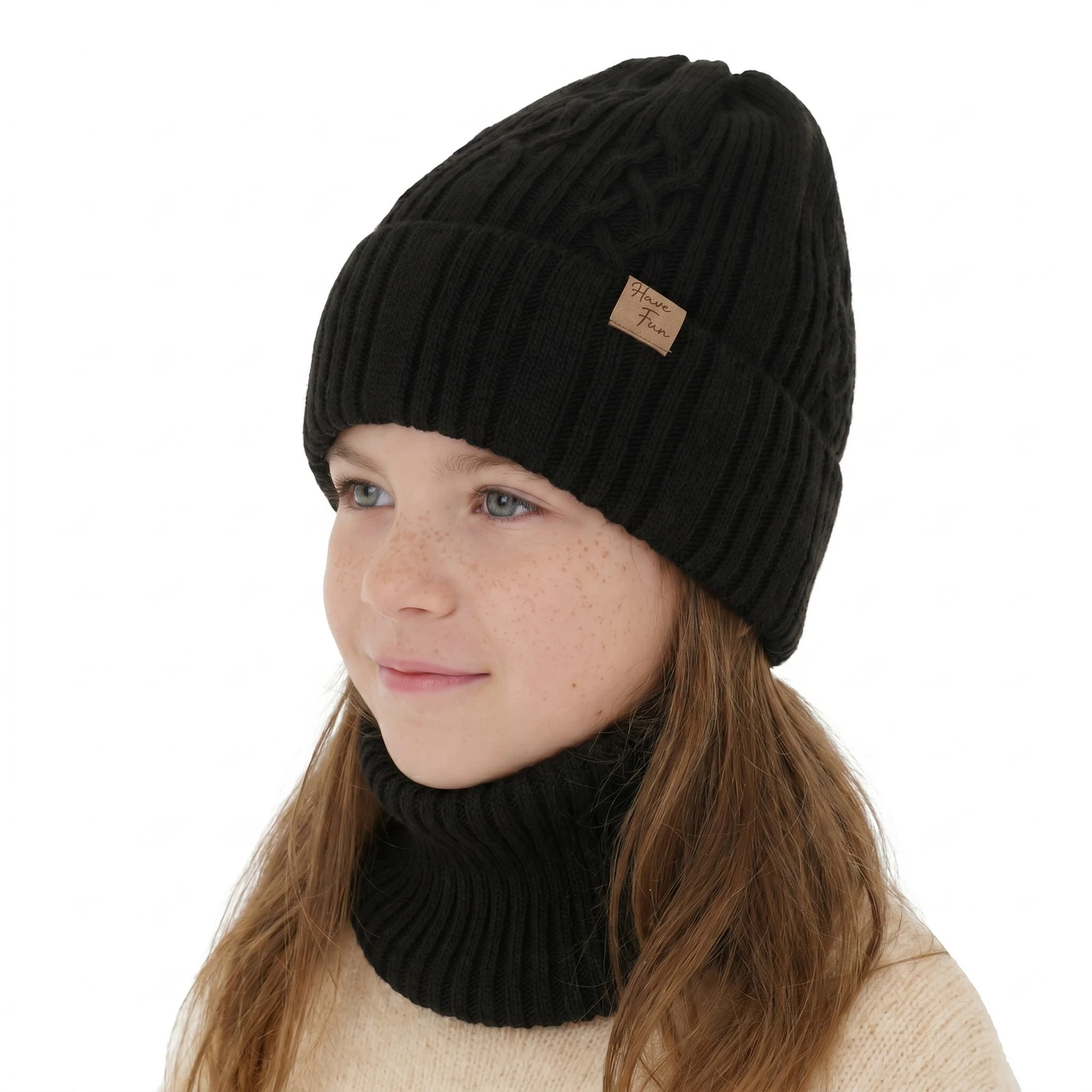 Komplet zimnej dívčej: čiapka a tunel černý Rema