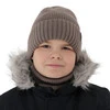 Čepice a tunel pro chlapce, zimní komplet, 100% merino vlněný, s merino vlněným podšitím, hnědý Harbin
