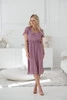  Lovely Dress Midi těhotenské a kojící šaty, krátký rukáv, lila růžové s puntíky