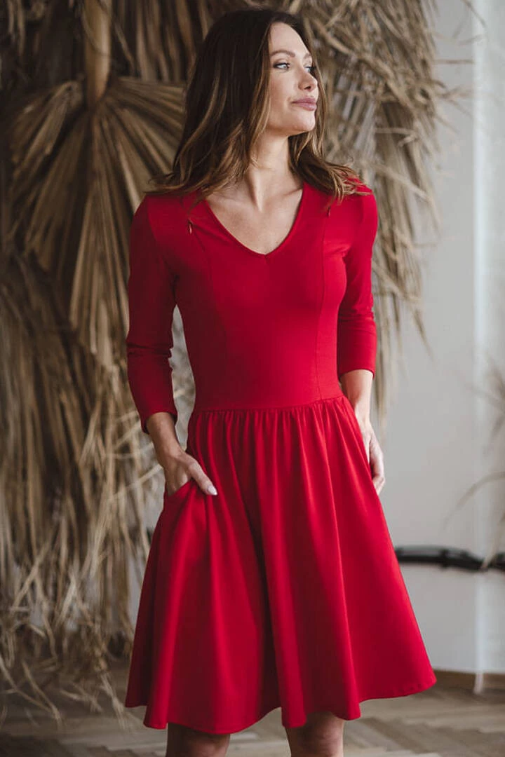 Kojící šaty Just Milk, karmínově červená, 7/8 rukávy